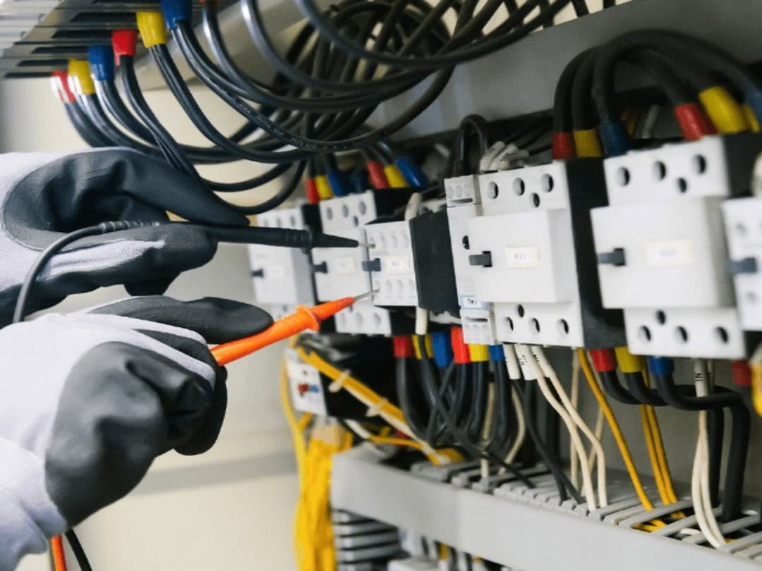 Elektriker testar elcentral med multimeter